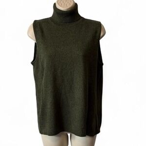 Vintage Olive Green Josephine Chaus Turtleneck Sleeveless Sweater